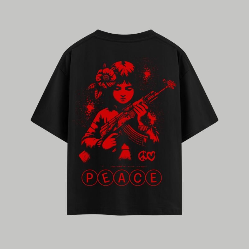 Red Bloom Riot | Oversized Black Tee