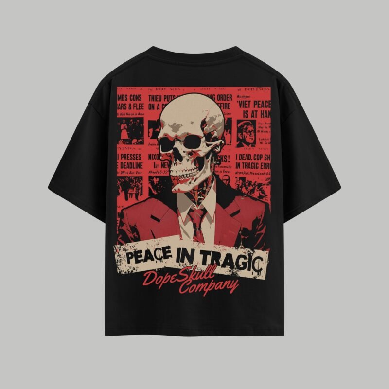 Skull in the Headlines | Oversized Black T-Shirt